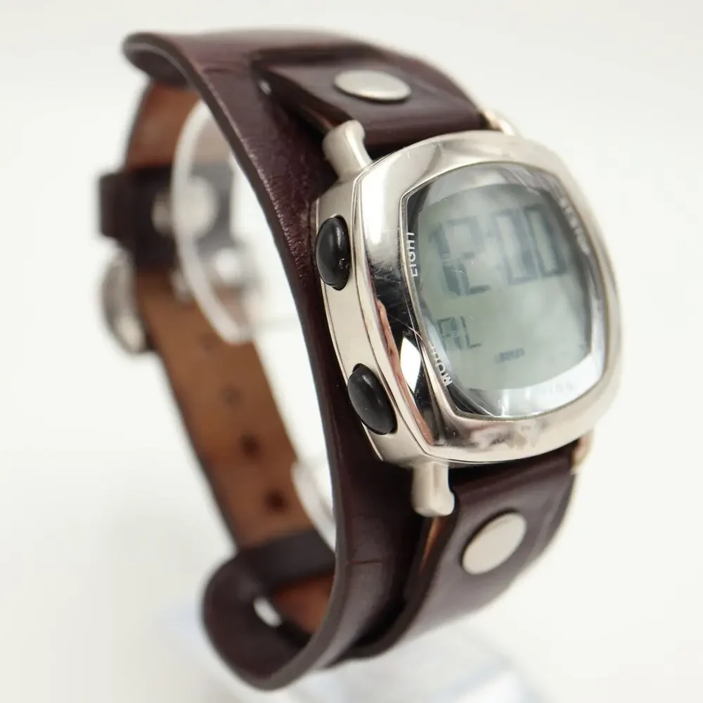 Kenneth Cole Reaction Square Digital 37mm Watch Y2K Wide Leather w New Battery